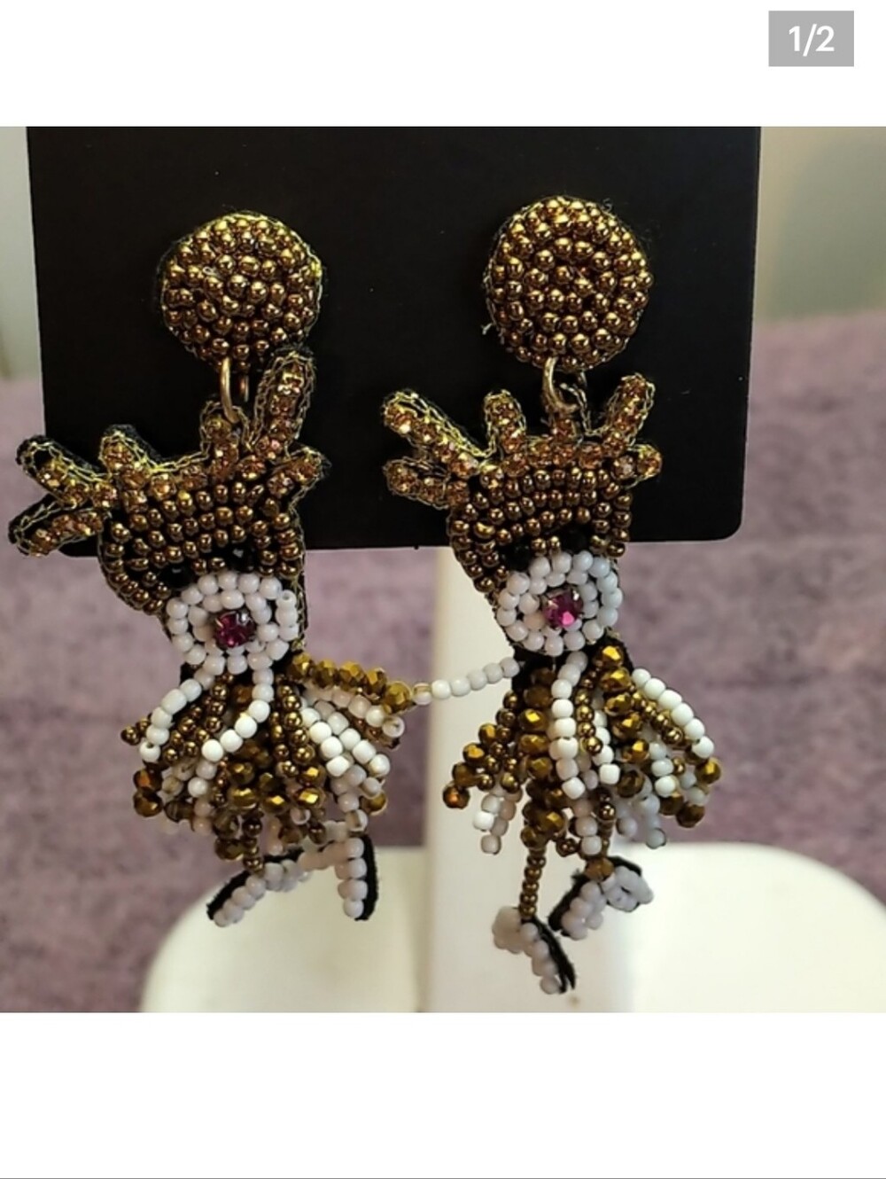 🆕BEADED REINDEER STATEMENT EARRINGS - RUDOLPH